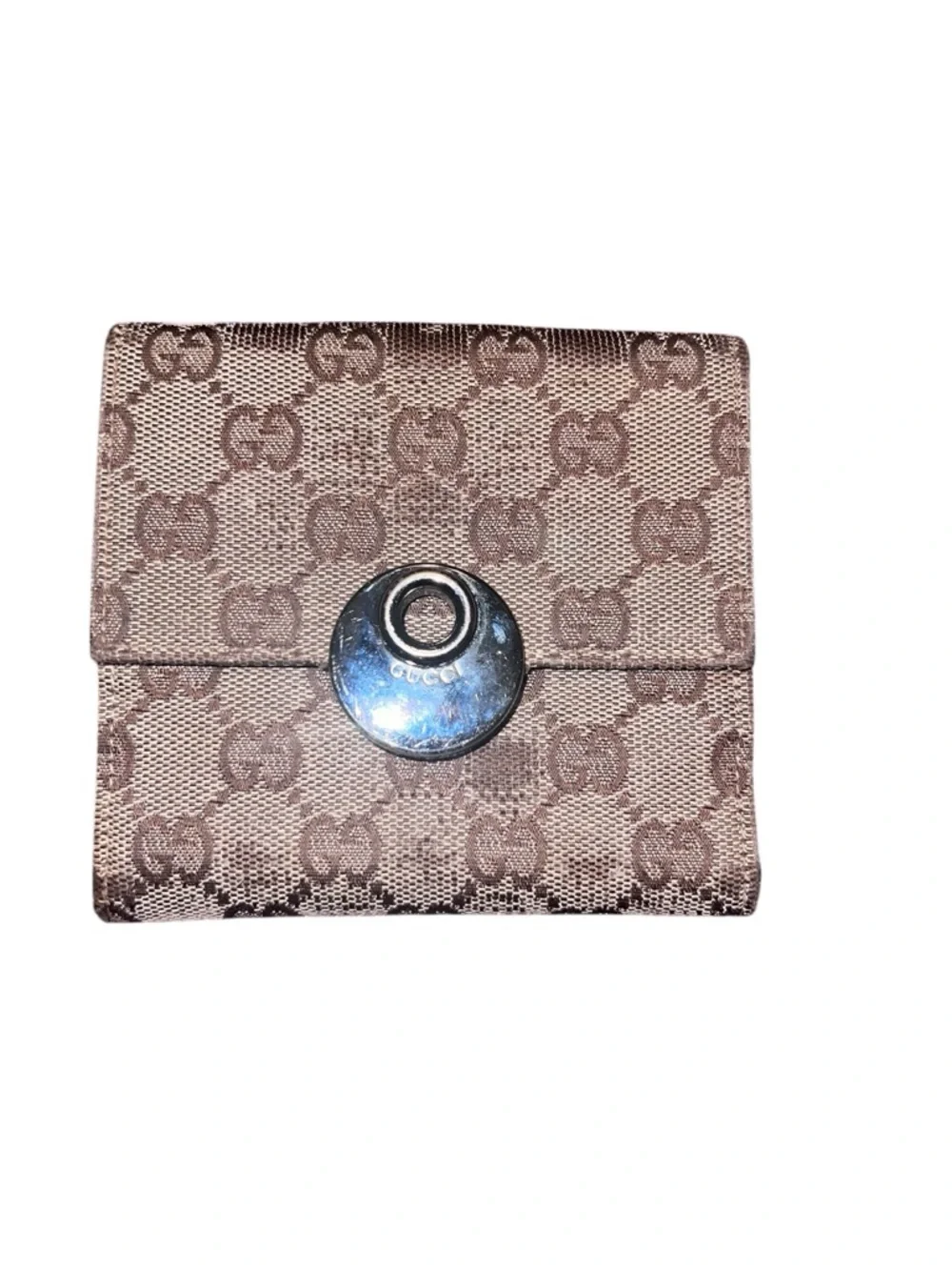 Gucci Beige Brown Monogram Snap Wallet - Picture 1 of 8